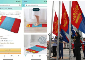 Япончууд Монголын төрийн далбаагаар гутлын алчуур хийн олон улсад худалдаалж байна. Эсэргүүцэж байгаа нь түгээ