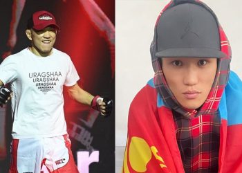 ОХУ-ын Буриад Улсын тамирчин Доржиев Бадмацырен тэмцээнийхээ жин үзлэгт Монгол Улсын төрийн далбаатай оролцжээ